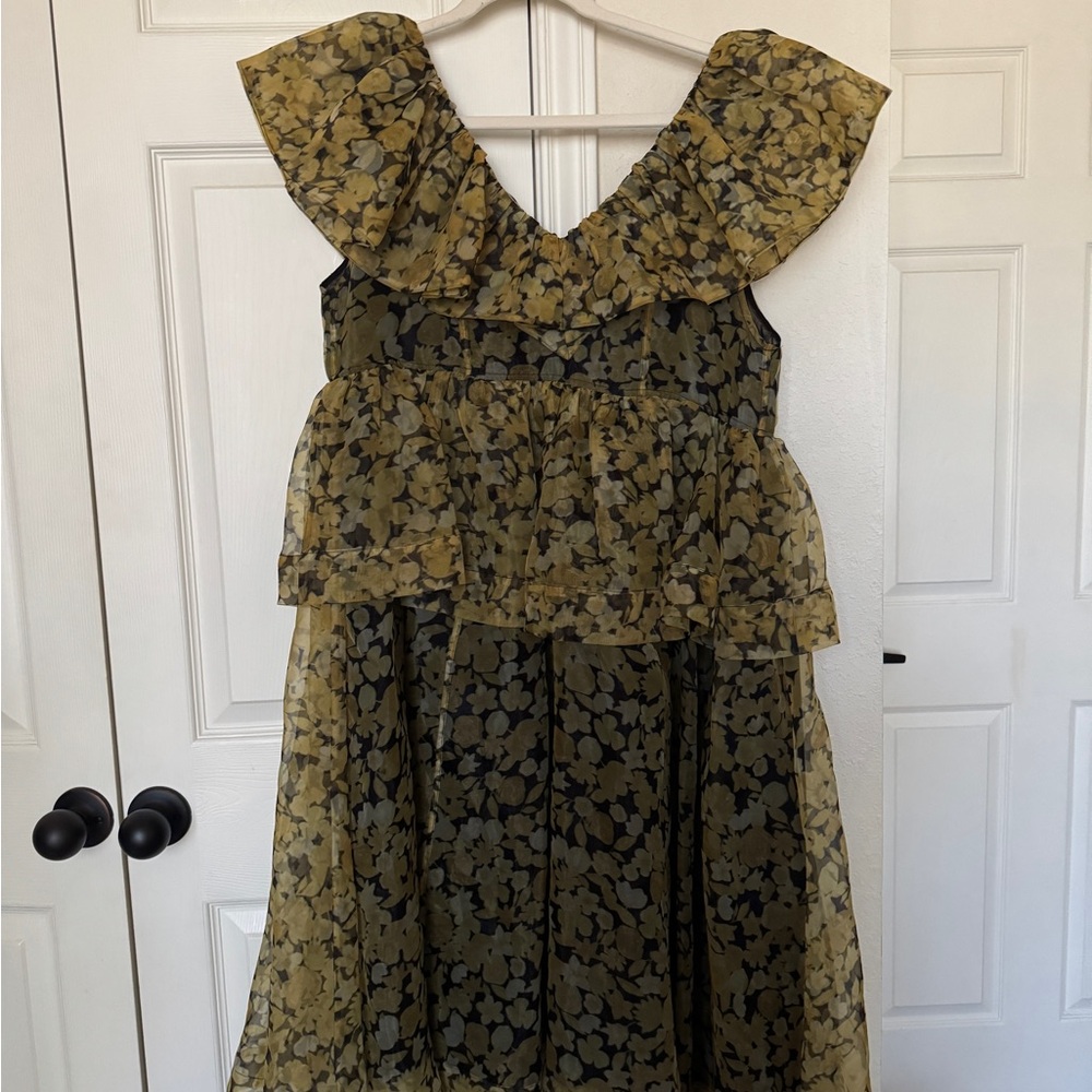 GANNI Floral Print Ruffle Tier Organza Dress